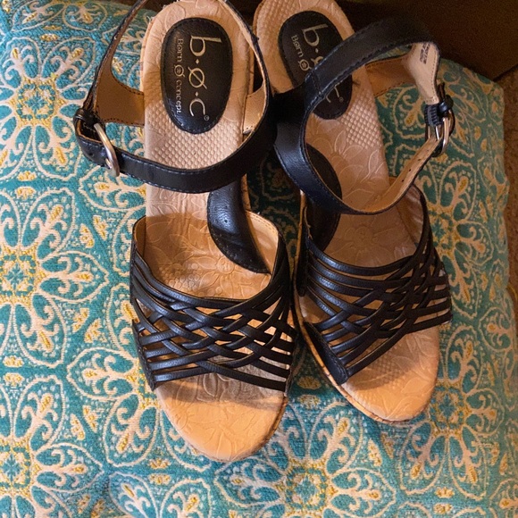 Black Leather Ankle Strap Wedge Sandals - Picture 2 of 6